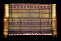 Black and Blush Pink Kattam Silk Cotton Saree