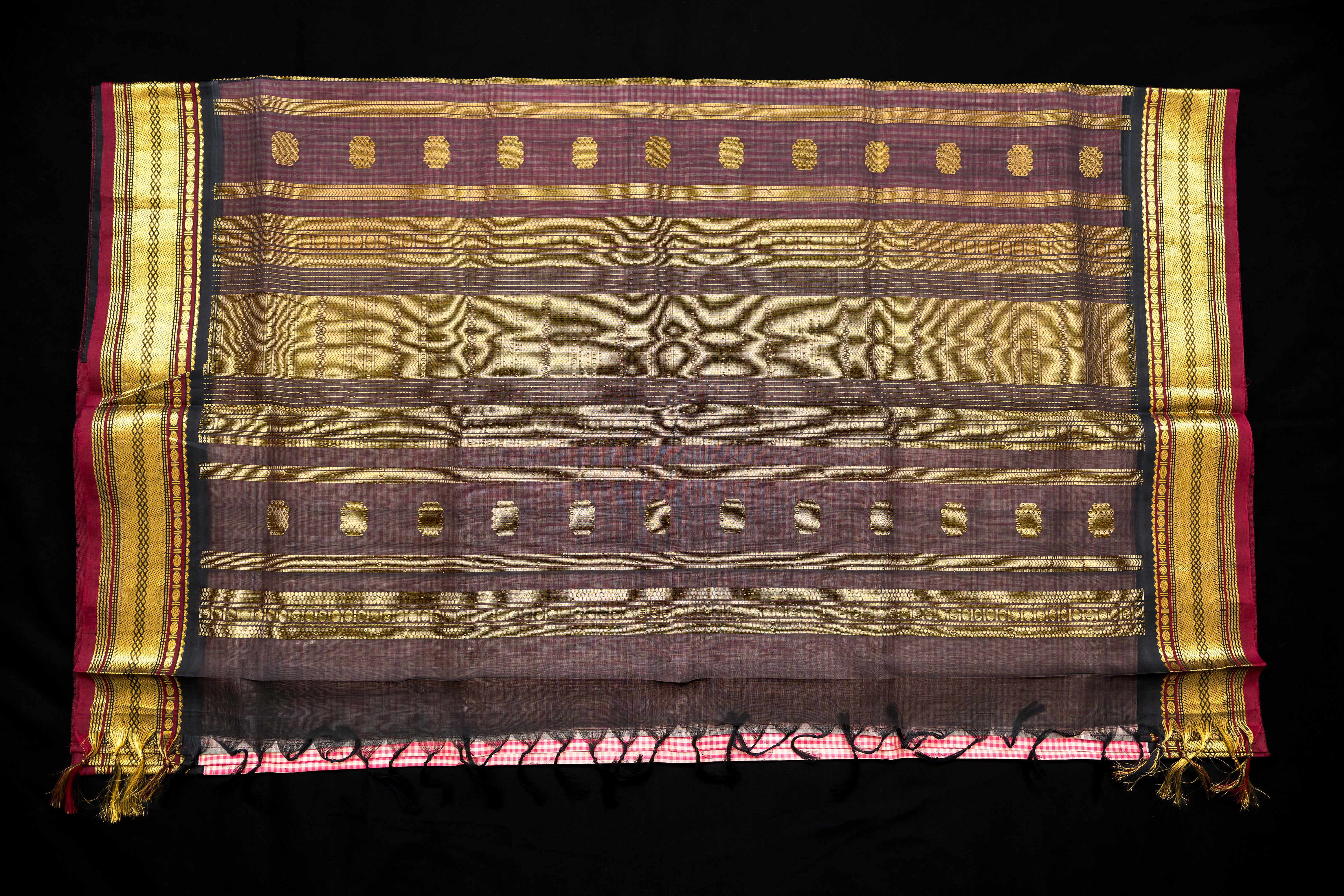 Black and Blush Pink Kattam Silk Cotton Saree