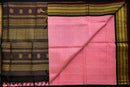 Black and Blush Pink Kattam Silk Cotton Saree
