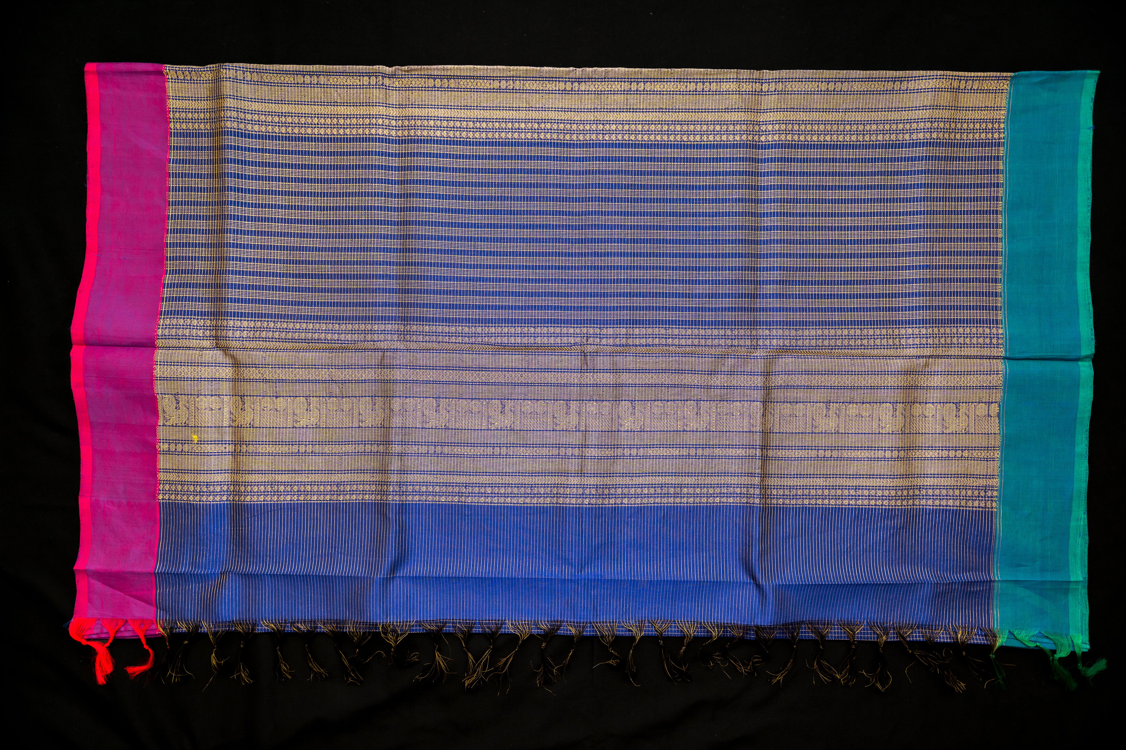 Royal Blue Kattam Silk Cotton Ganga-Jamuna Saree