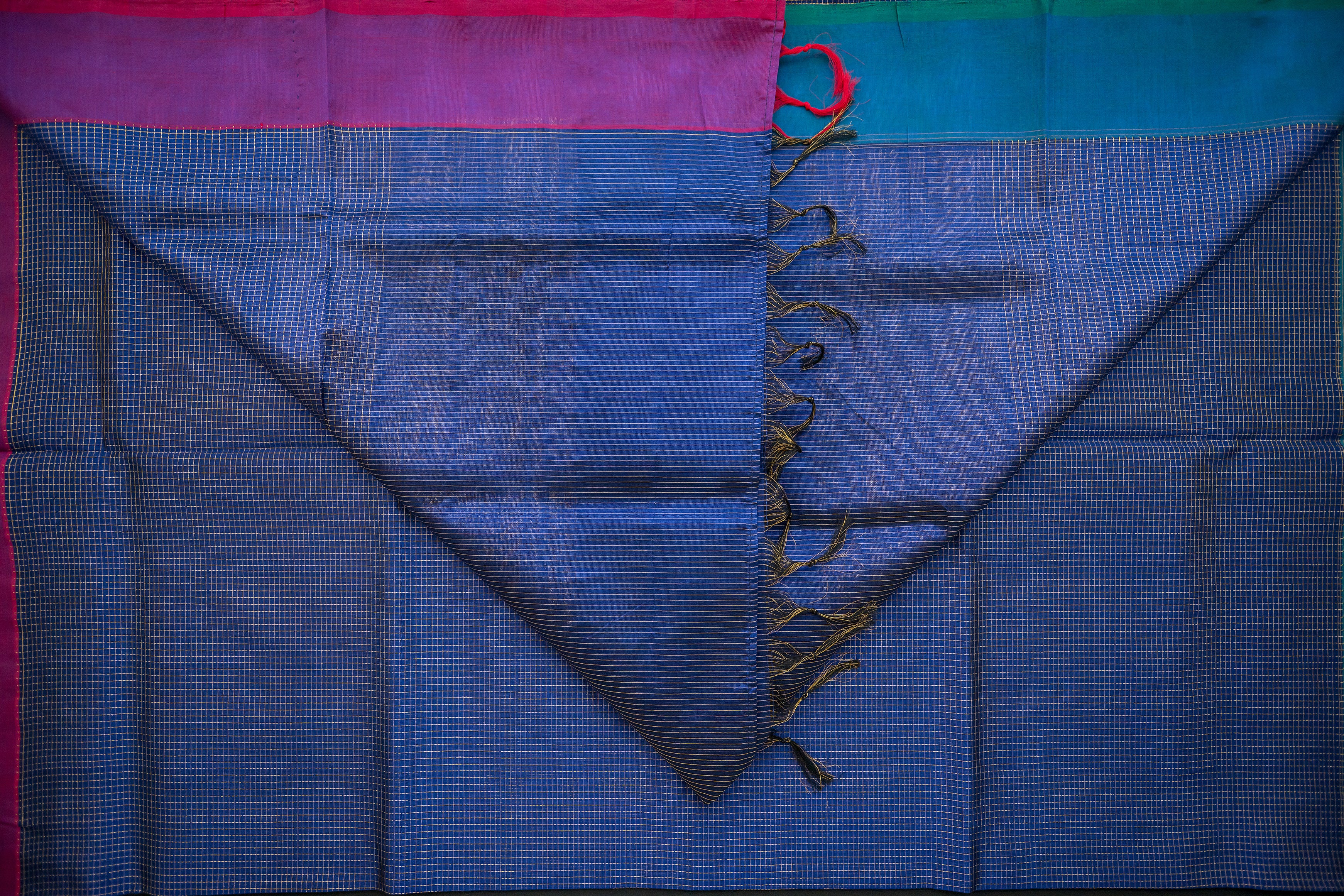 Royal Blue Kattam Silk Cotton Ganga-Jamuna Saree