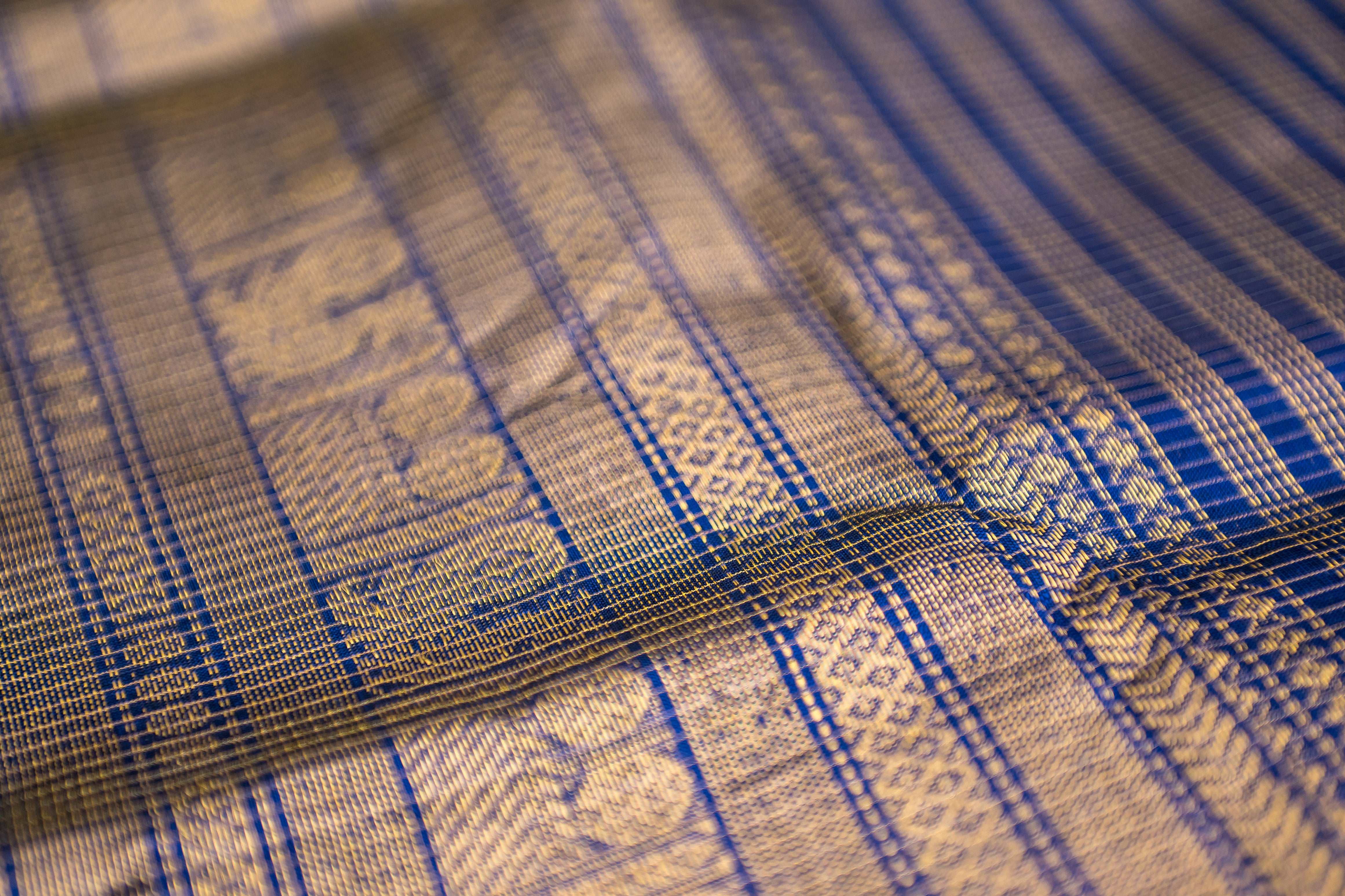 Royal Blue Kattam Silk Cotton Ganga-Jamuna Saree