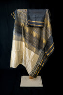 Cream and Obsidian Charcoal Silk Cotton Saree
