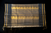 Cream and Obsidian Charcoal Silk Cotton Saree