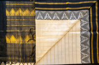 Cream and Obsidian Charcoal Silk Cotton Saree