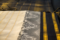 Cream and Obsidian Charcoal Silk Cotton Saree