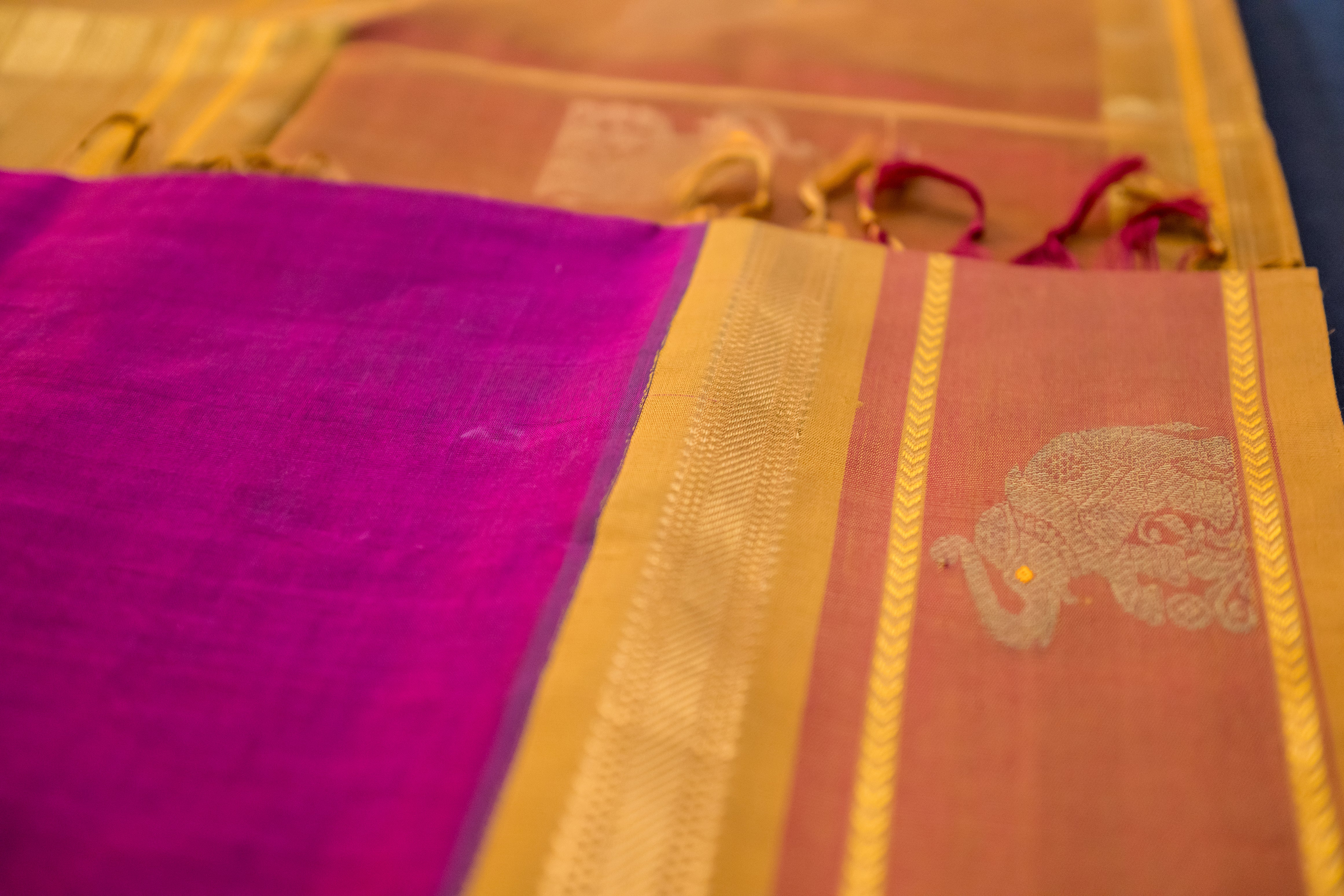 Brick, Mustard, and Wine Silk Cotton Saree