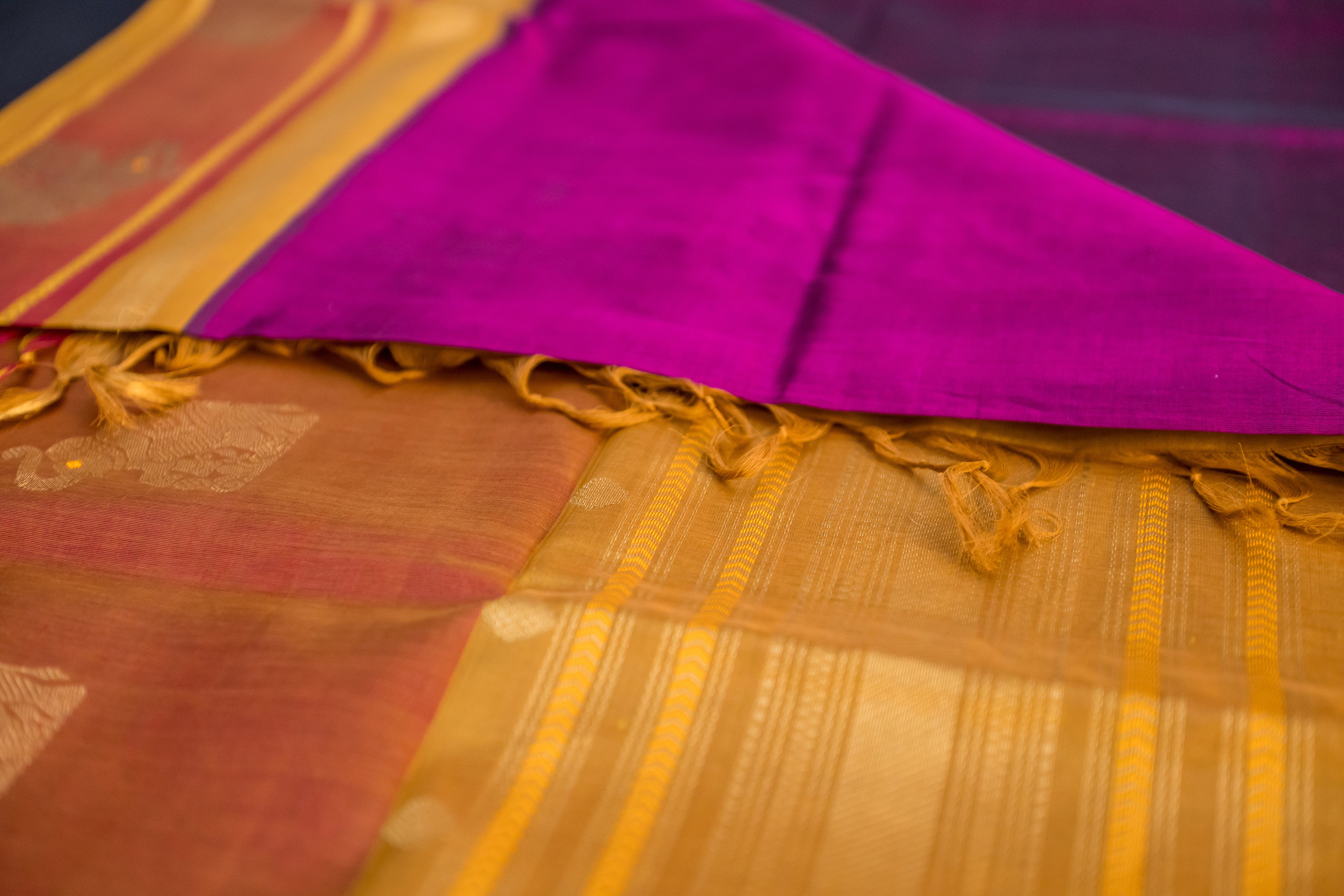 Brick, Mustard, and Wine Silk Cotton Saree