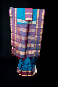Blue & Double-shaded Magenta Silk Saree