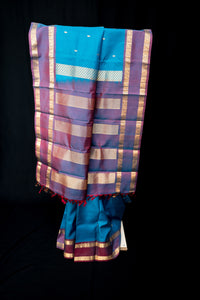 Blue & Double-shaded Magenta Silk Saree
