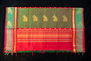 Maroon and Green Elephant Motif Silk Cotton Saree