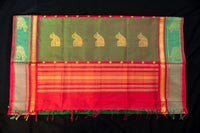 Maroon and Green Elephant Motif Silk Cotton Saree