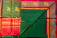 Maroon and Green Elephant Motif Silk Cotton Saree