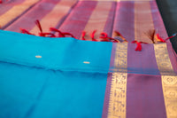 Blue & Double-shaded Magenta Silk Saree