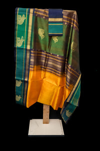 Emerald Forest & Amber Gold Silk Cotton Saree