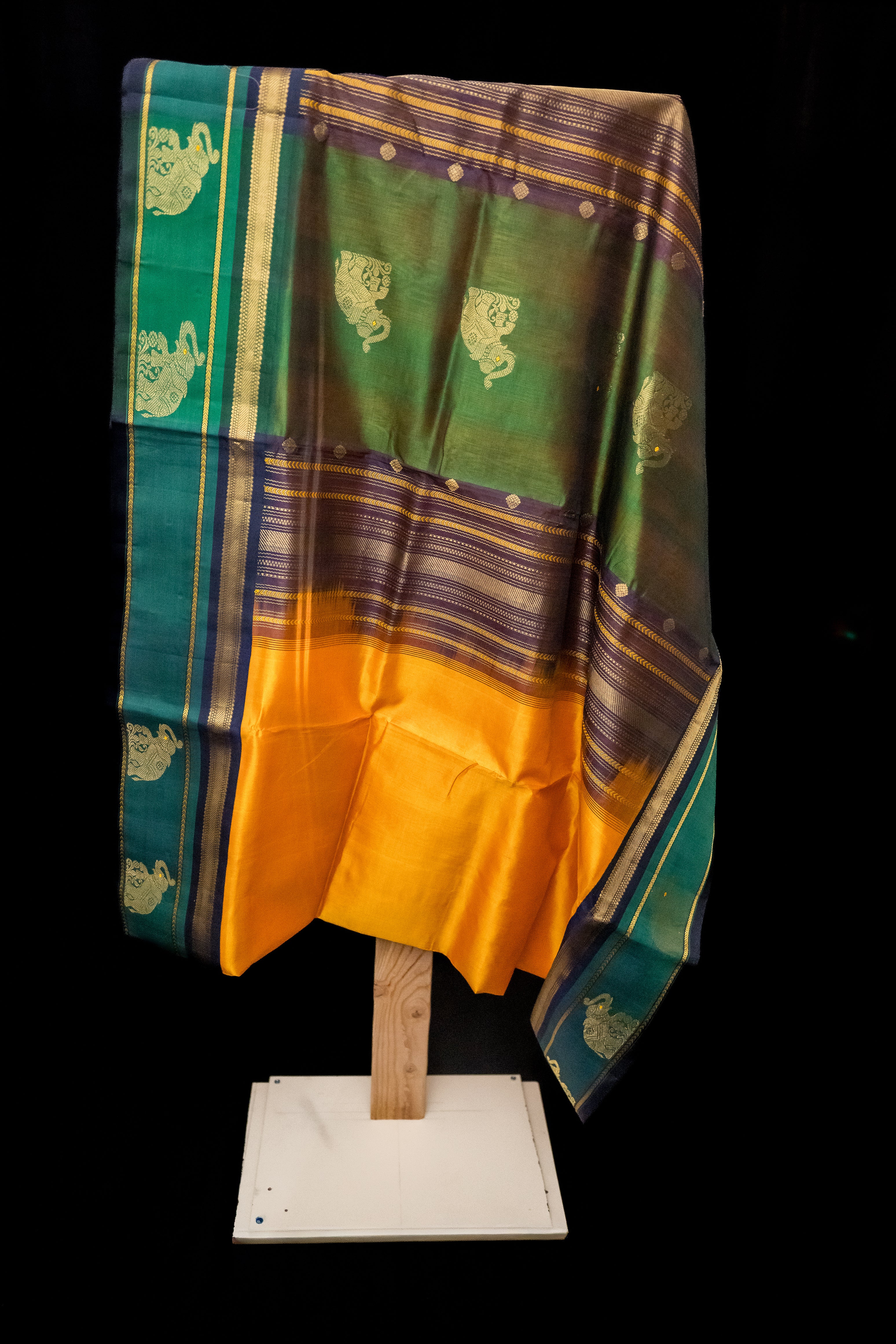 Emerald Forest & Amber Gold Silk Cotton Saree