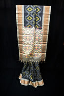 Midnight Charcoal and Grey Ikat Silk Saree
