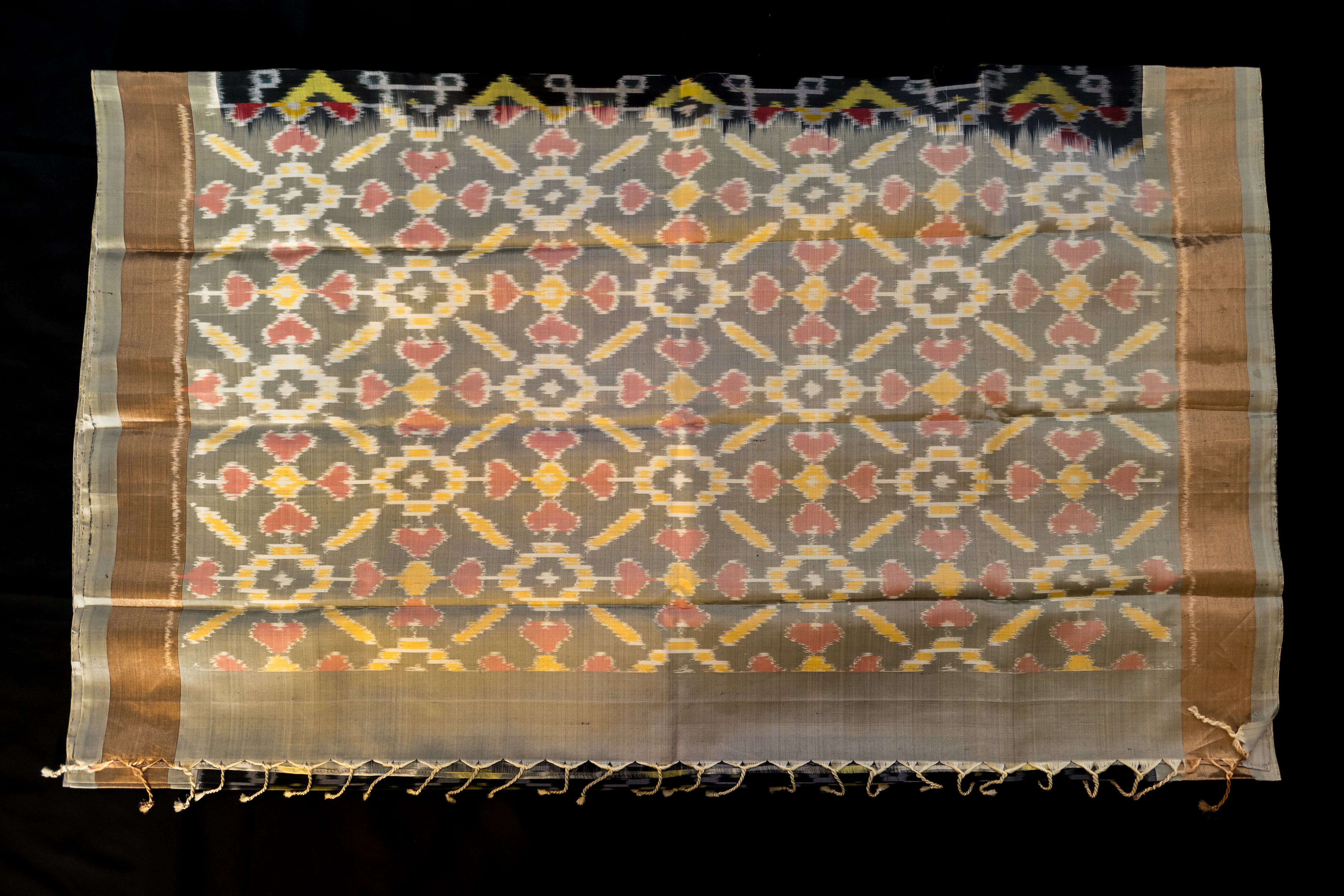 Midnight Charcoal and Grey Ikat Silk Saree
