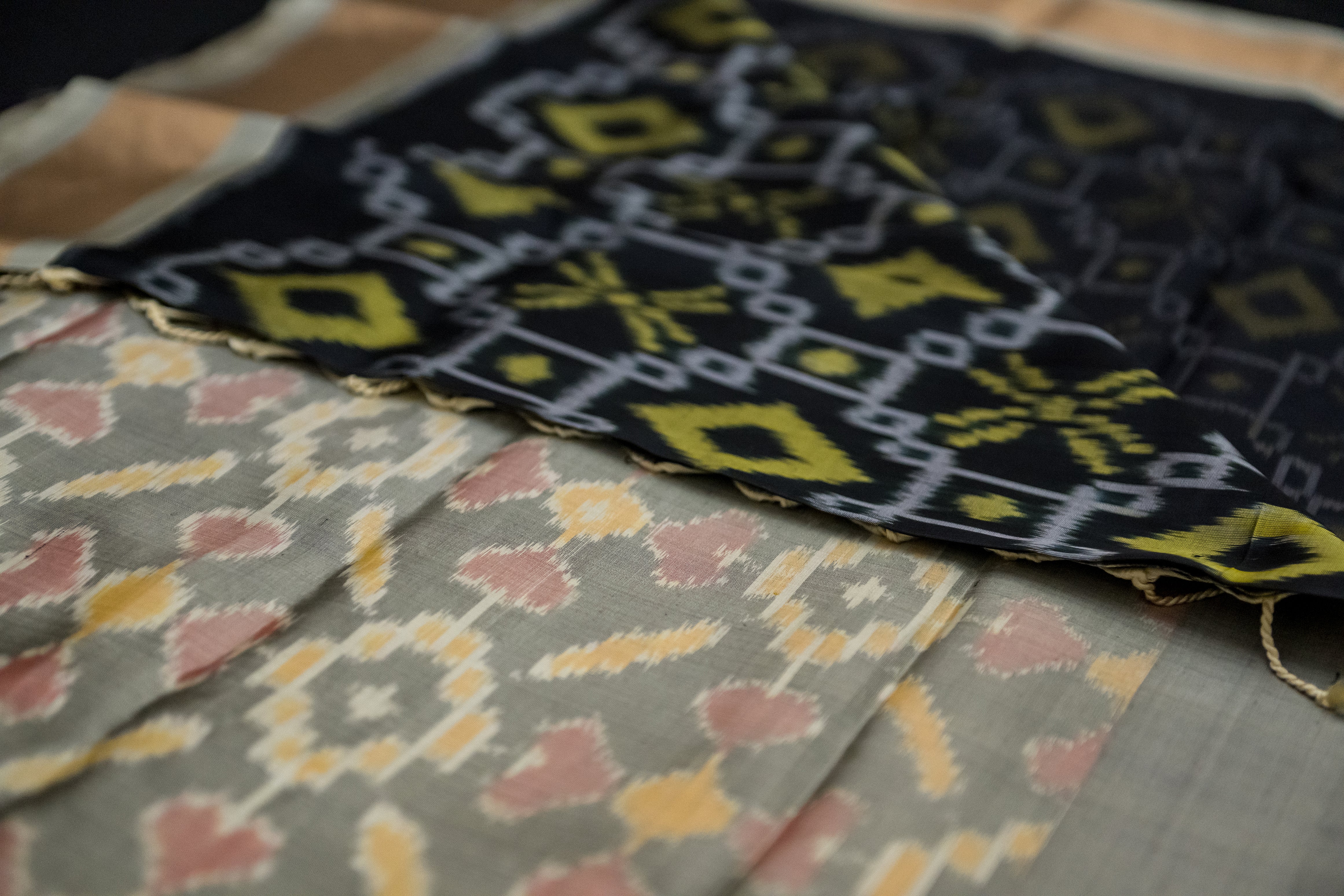 Midnight Charcoal and Grey Ikat Silk Saree