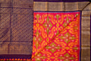 Sunset Orange Silk Ikat Saree with Royal Purple Pallu