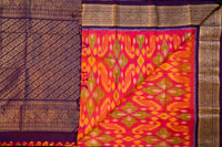 Sunset Orange Silk Ikat Saree with Royal Purple Pallu