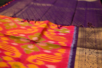 Sunset Orange Silk Ikat Saree with Royal Purple Pallu