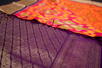 Sunset Orange Silk Ikat Saree with Royal Purple Pallu
