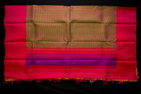 Canary Yellow Temple Gadwal and Fuchsia Handloom Silk Saree