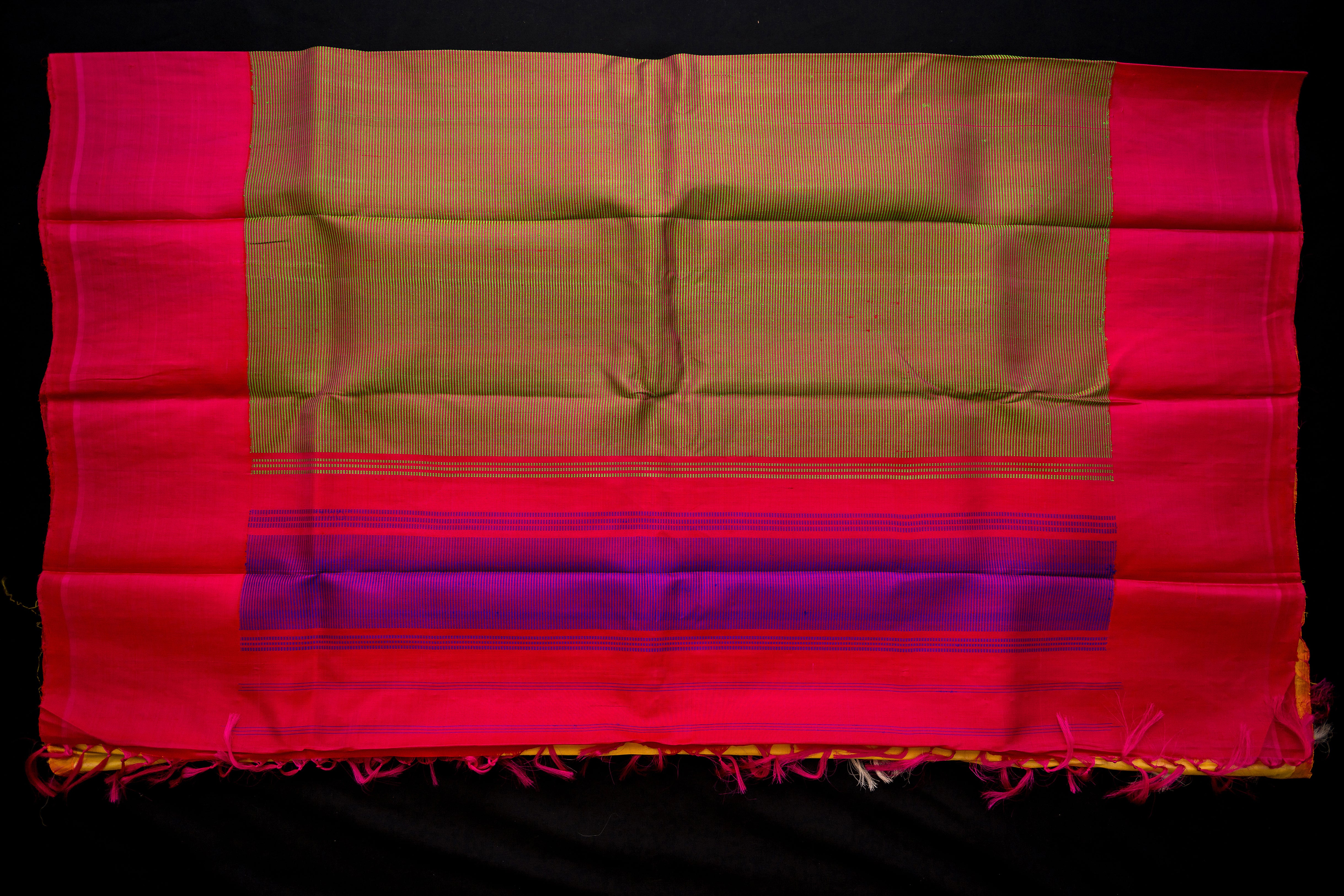 Canary Yellow Temple Gadwal and Fuchsia Handloom Silk Saree
