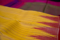 Canary Yellow Temple Gadwal and Fuchsia Handloom Silk Saree