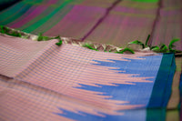 Pastel Peach Checkered Gadwal and Azure Blue Silk Saree