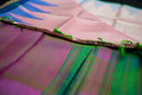 Pastel Peach Checkered Gadwal and Azure Blue Silk Saree