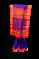 Royal Purple Checkered Gadwal and Electric Orange Silk Saree
