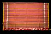 Pearl Cream and Terracotta Pinstripe Handloom Threadwork Silk Saree