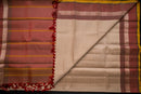 Pearl Cream and Terracotta Pinstripe Handloom Threadwork Silk Saree