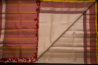 Pearl Cream and Terracotta Pinstripe Handloom Threadwork Silk Saree