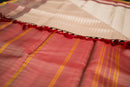 Pearl Cream and Terracotta Pinstripe Handloom Threadwork Silk Saree