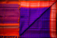 Royal Purple Checkered Gadwal and Electric Orange Silk Saree
