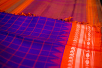 Royal Purple Checkered Gadwal and Electric Orange Silk Saree