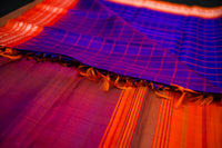 Royal Purple Checkered Gadwal and Electric Orange Silk Saree