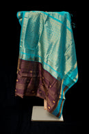 Teal Blue and Coffee Bean Brown Silk Cotton Saree