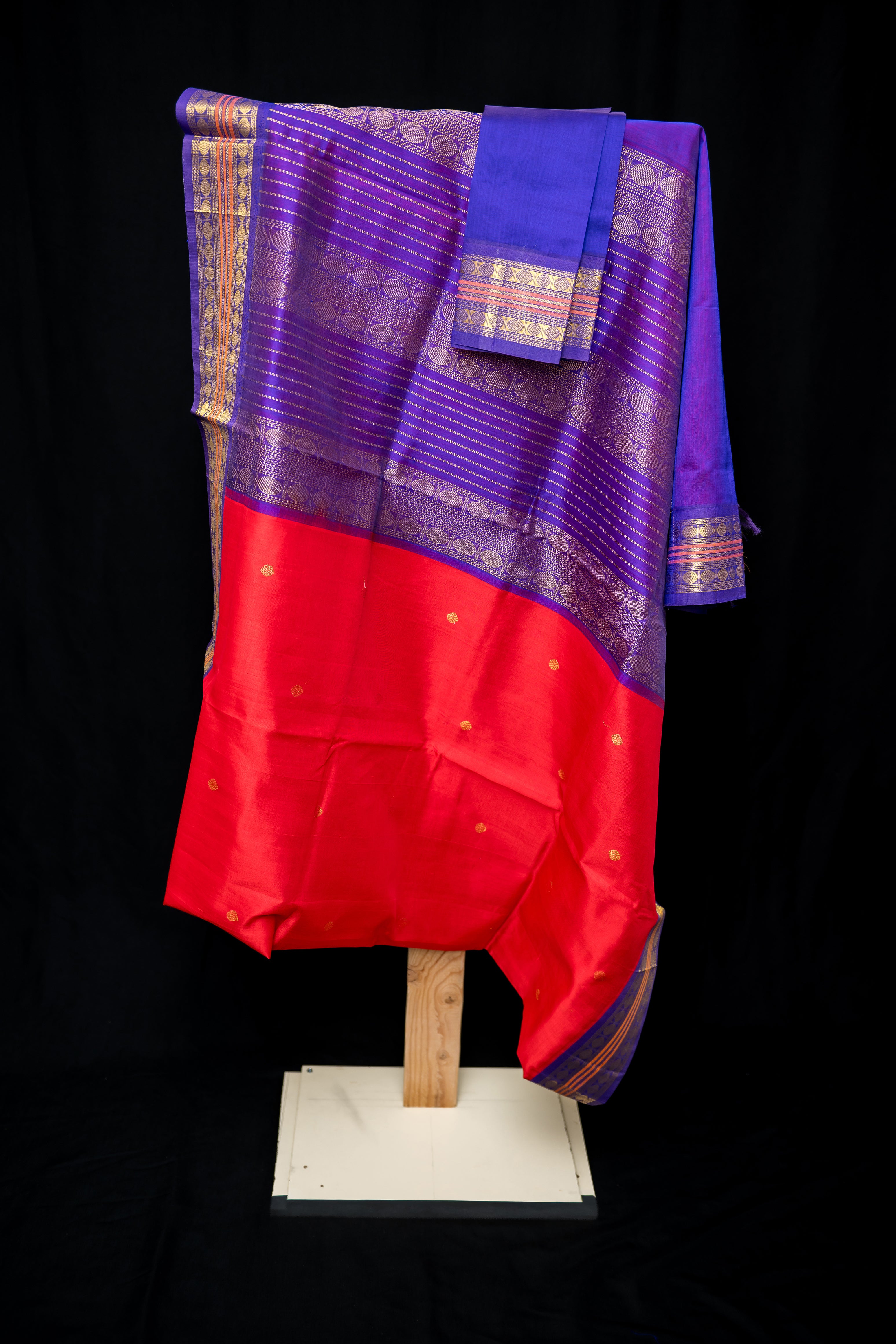 Chilli Red and Royal Violet Silk Cotton Saree
