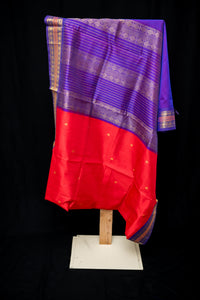 Chilli Red and Royal Violet Silk Cotton Saree