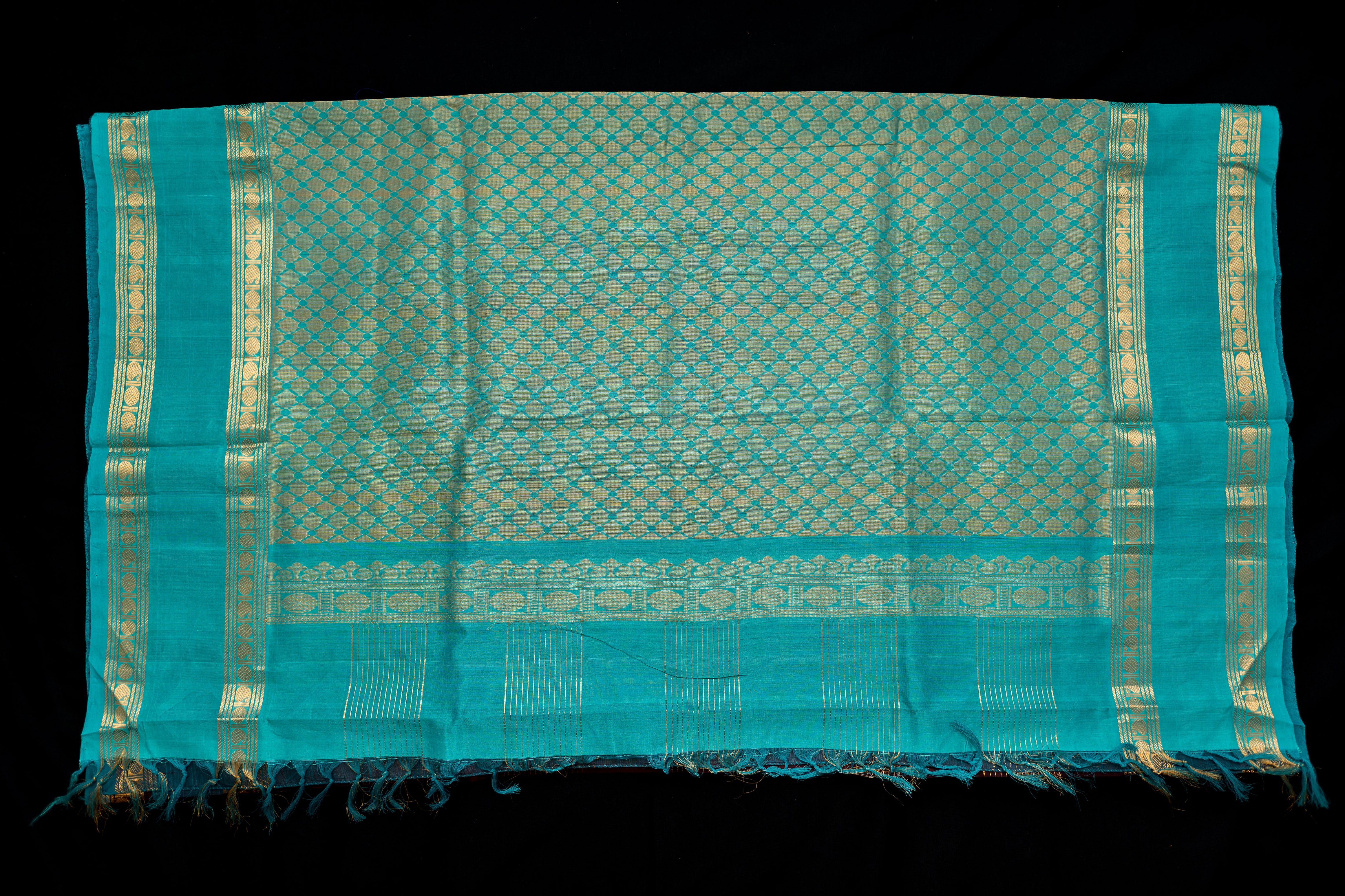 Teal Blue and Coffee Bean Brown Silk Cotton Saree