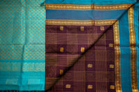 Teal Blue and Coffee Bean Brown Silk Cotton Saree