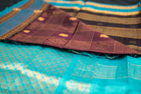 Teal Blue and Coffee Bean Brown Silk Cotton Saree