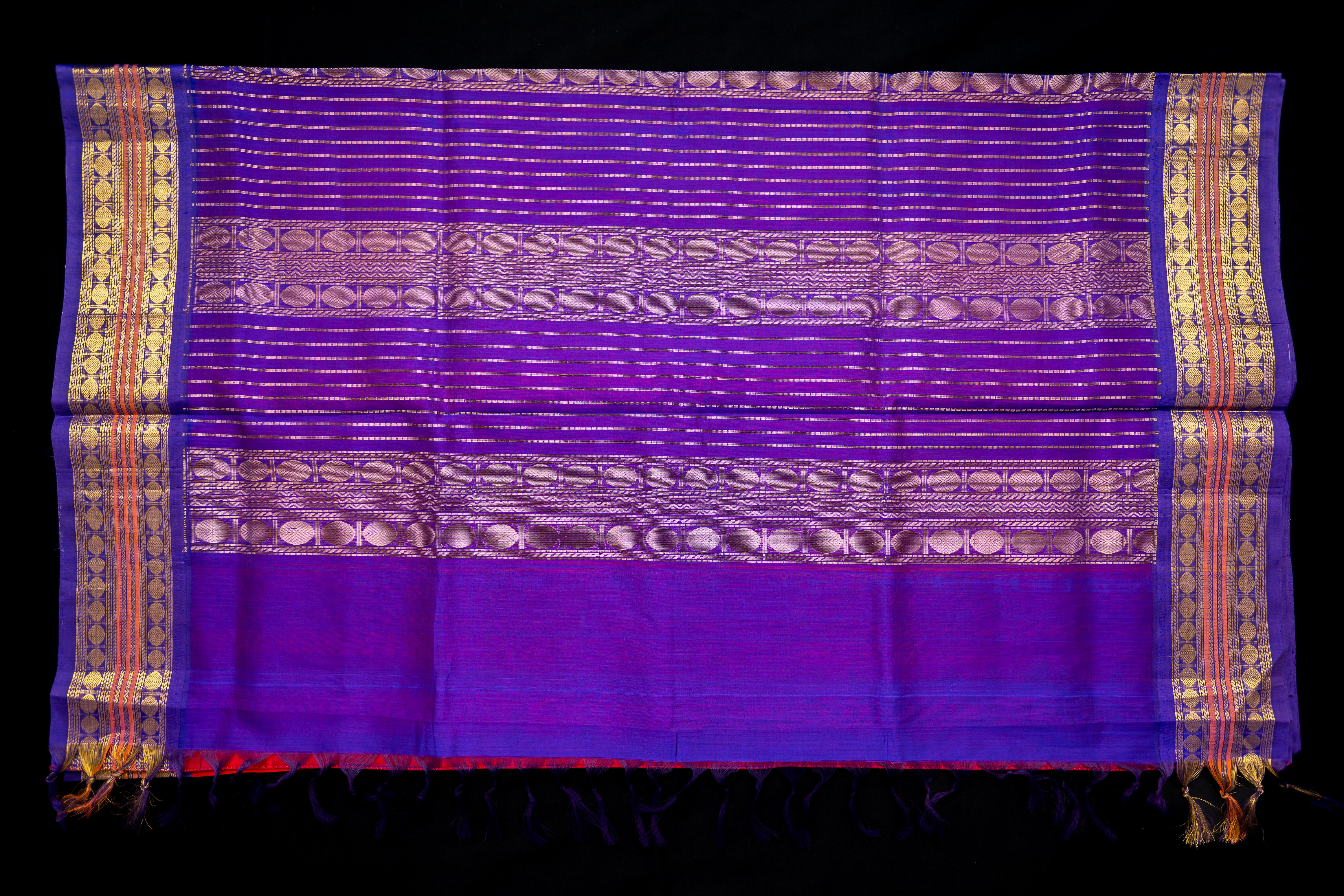 Chilli Red and Royal Violet Silk Cotton Saree