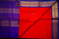 Chilli Red and Royal Violet Silk Cotton Saree