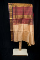 Toasted Champagne and Deep Maroon Silk Cotton Saree