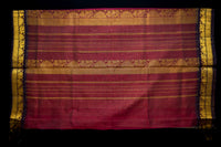 Toasted Champagne and Deep Maroon Silk Cotton Saree